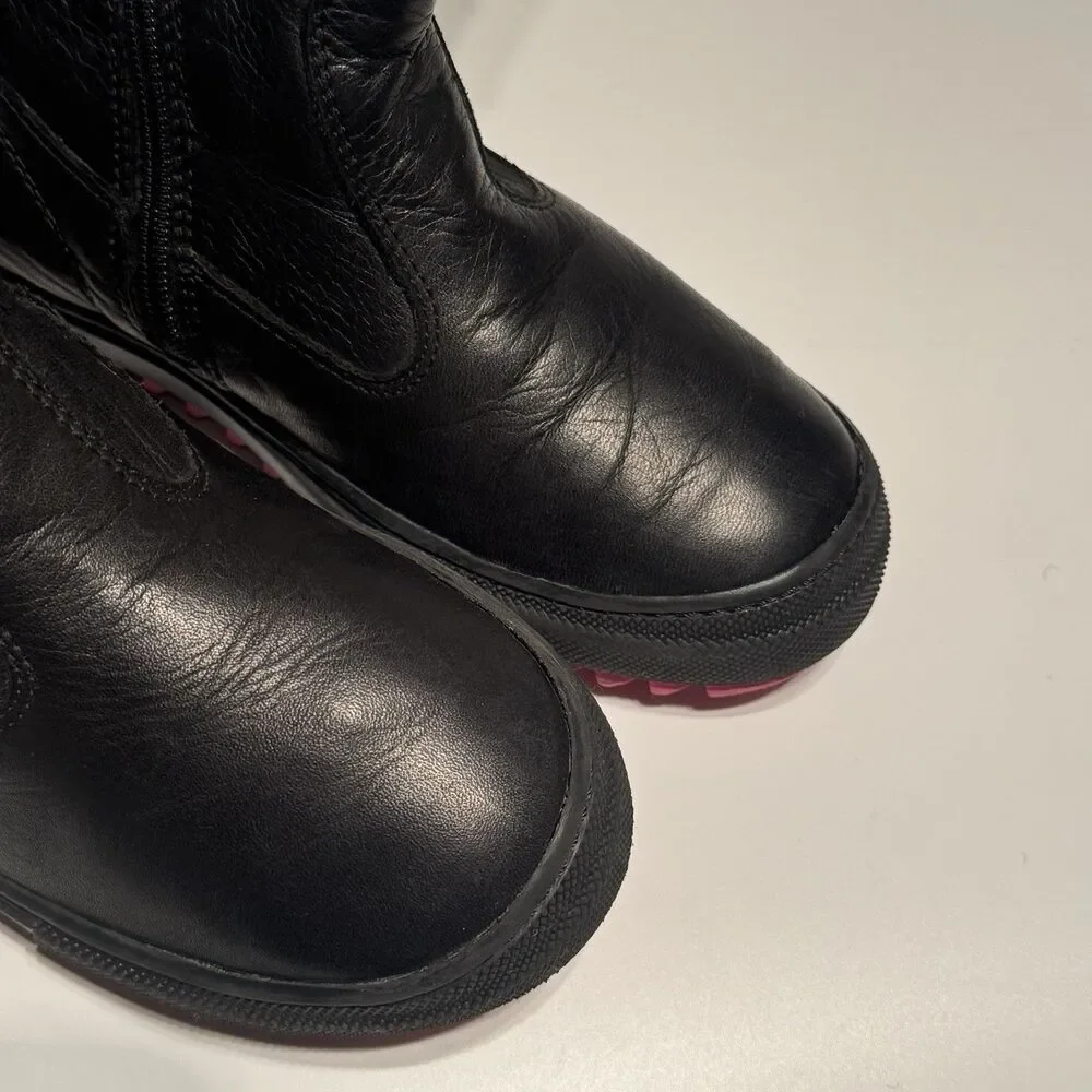 Naturino Girls Black Leather Boots Size US 12 EU 31 Wool Lined Rain Step